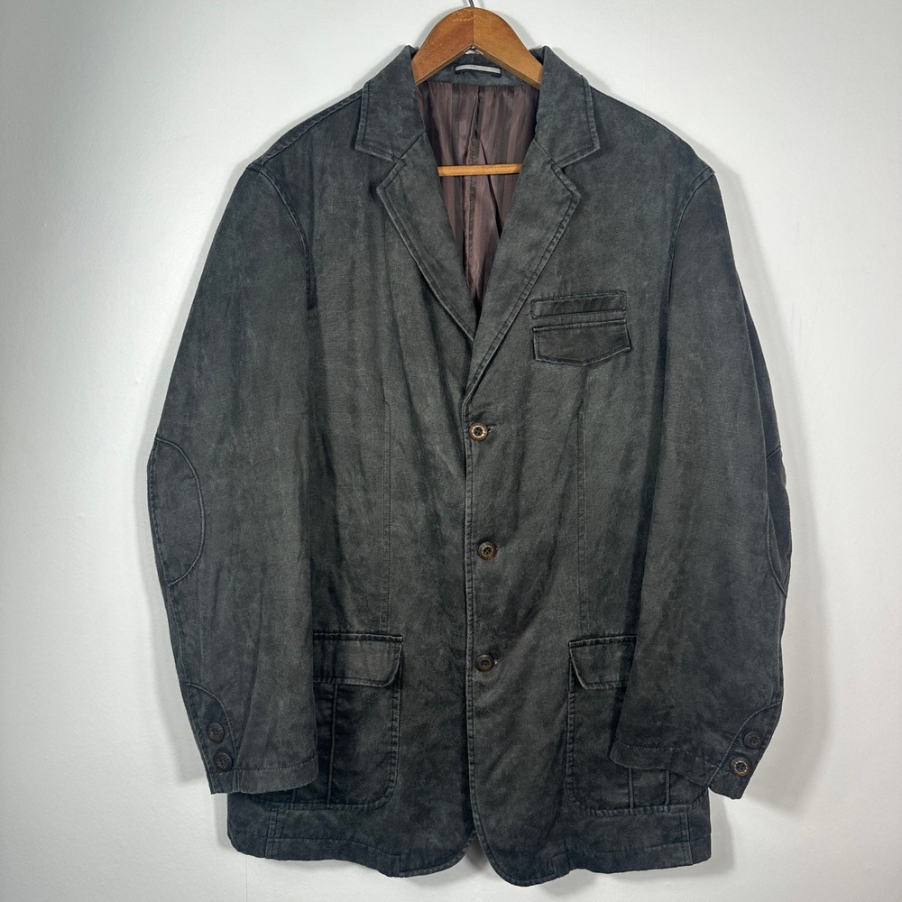 n Search‎ Washed Black Cotton Blend Sport Coat Blazer Elbow Patch Men's L